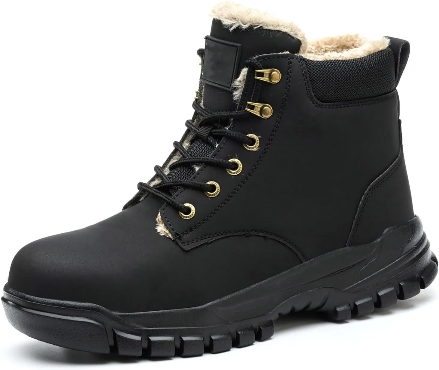 Men Work Boots Slip On Hiking Sneakers Warm Fur Lined Womens Safety Shoes Non Steel Toe Waterproof Outdoor Shoes Lightweight Hike Grounded Footwear