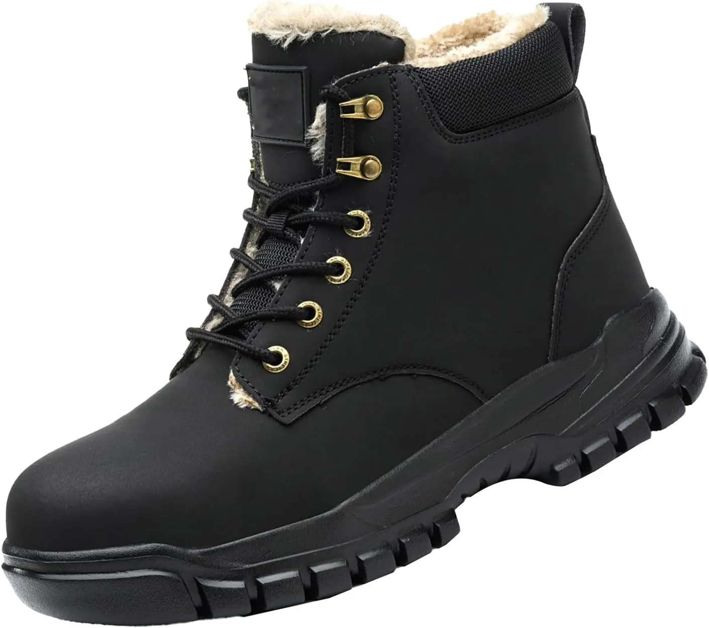 Men Work Boots Slip On Hiking Sneakers Warm Fur Lined Womens Safety Shoes Non Steel Toe Waterproof Outdoor Shoes Lightweight Hike Grounded Footwear