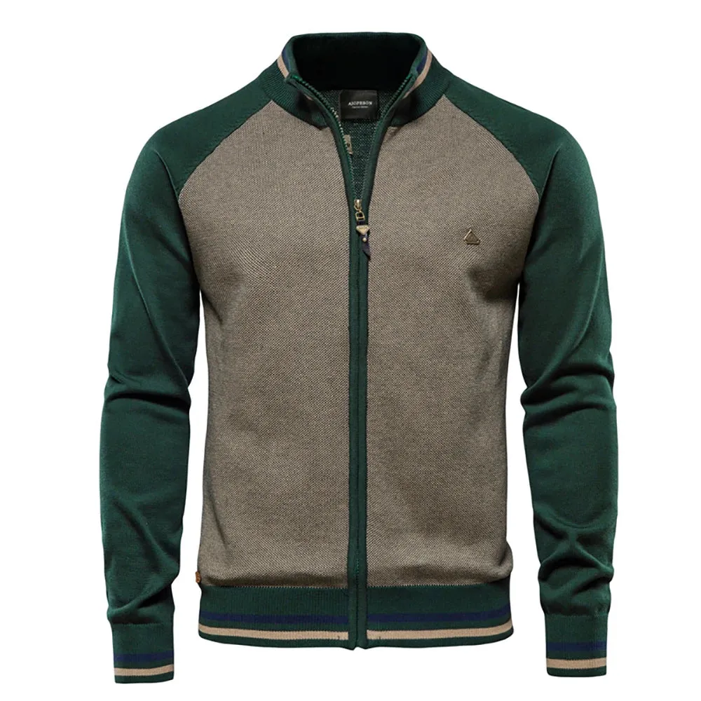 Men’s Baseball Style Full Zip Up Knitted Cardigan