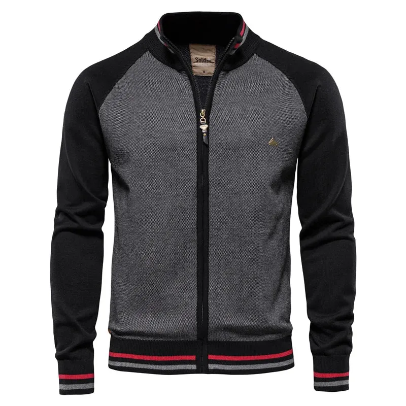 Men’s Baseball Style Full Zip Up Knitted Cardigan