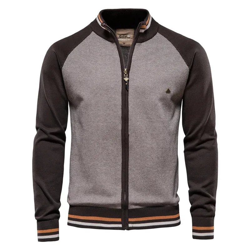 Men’s Baseball Style Full Zip Up Knitted Cardigan