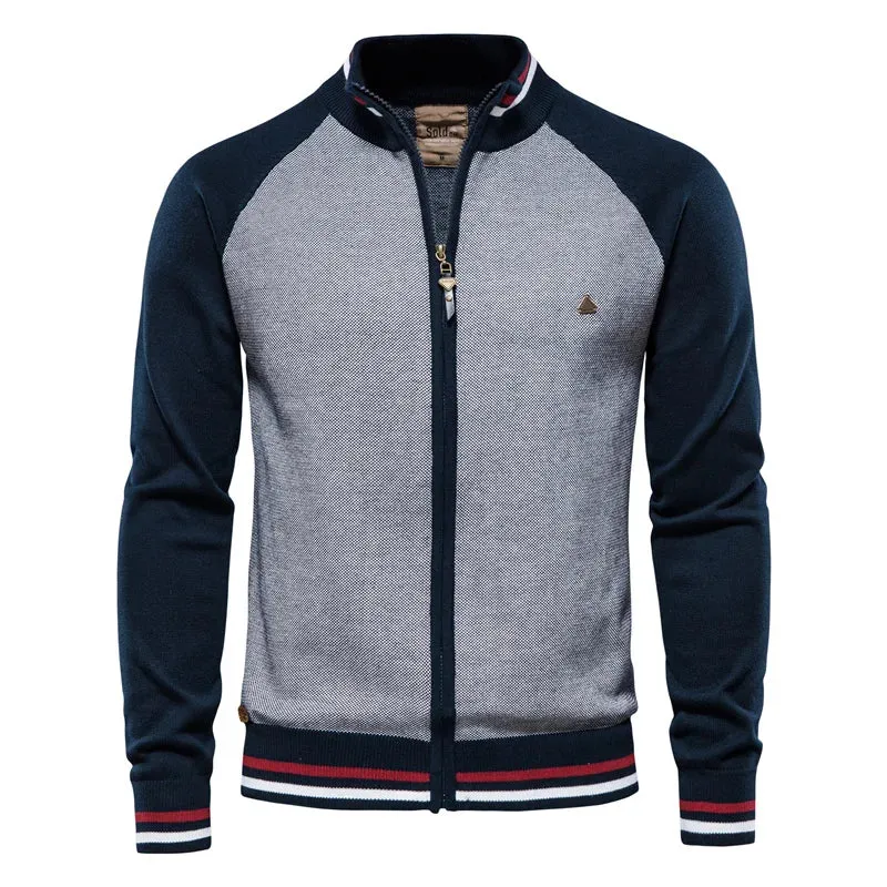 Men’s Baseball Style Full Zip Up Knitted Cardigan