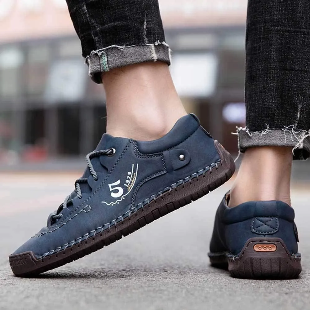 Mens Casual Shoes Genuine Leather Loafers Lightweight Breathable Outdoor Walking Shoes Slip On Sneakers