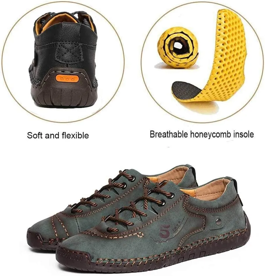 Mens Casual Shoes Genuine Leather Loafers Lightweight Breathable Outdoor Walking Shoes Slip On Sneakers