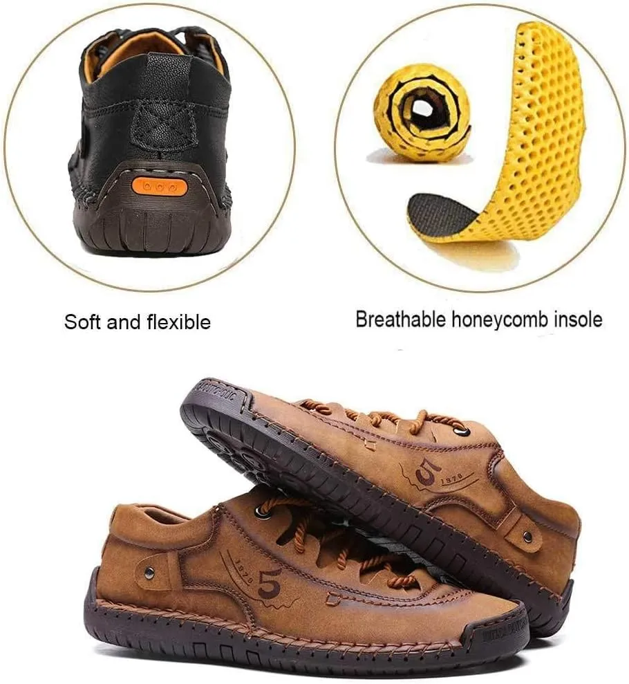 Mens Casual Shoes Genuine Leather Loafers Lightweight Breathable Outdoor Walking Shoes Slip On Sneakers