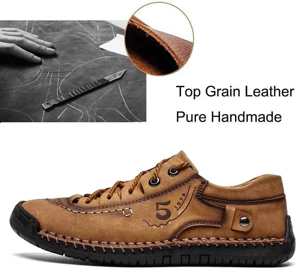 Mens Casual Shoes Genuine Leather Loafers Lightweight Breathable Outdoor Walking Shoes Slip On Sneakers