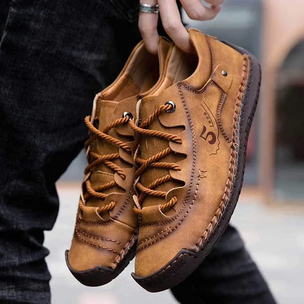 Mens Casual Shoes Genuine Leather Loafers Lightweight Breathable Outdoor Walking Shoes Slip On Sneakers