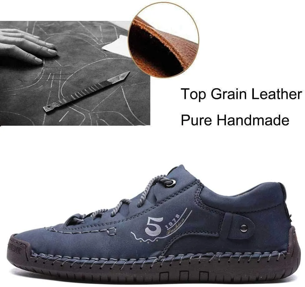 Mens Casual Shoes Genuine Leather Loafers Lightweight Breathable Outdoor Walking Shoes Slip On Sneakers