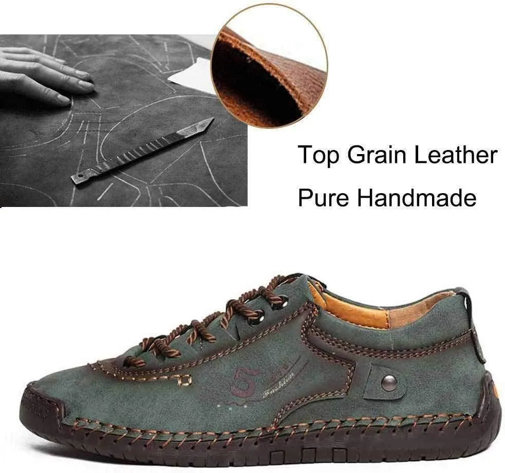 Mens Casual Shoes Genuine Leather Loafers Lightweight Breathable Outdoor Walking Shoes Slip On Sneakers