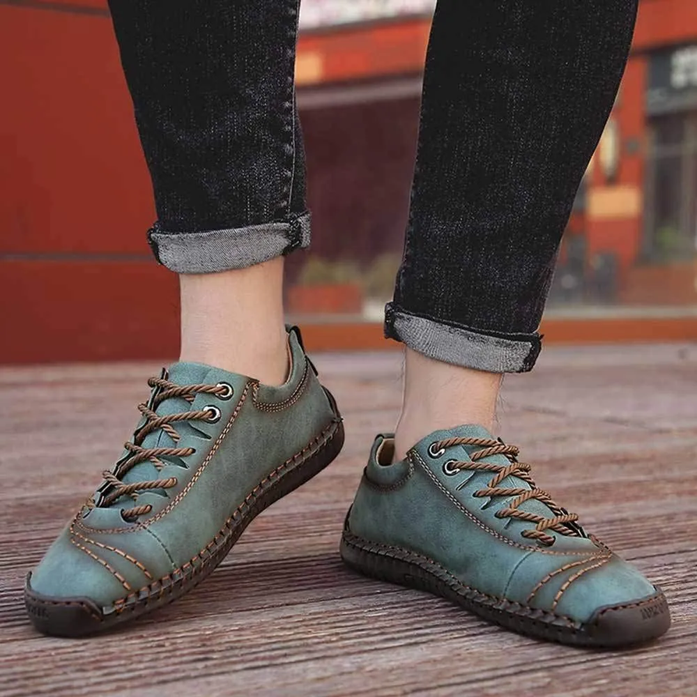 Mens Casual Shoes Genuine Leather Loafers Lightweight Breathable Outdoor Walking Shoes Slip On Sneakers