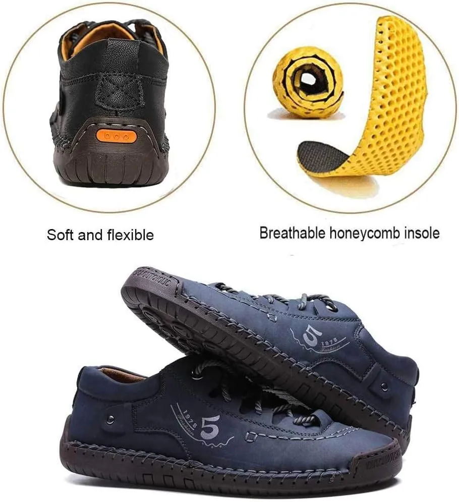 Mens Casual Shoes Genuine Leather Loafers Lightweight Breathable Outdoor Walking Shoes Slip On Sneakers