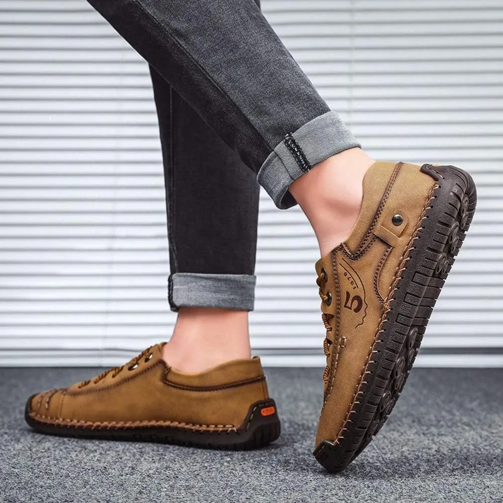 Mens Casual Shoes Genuine Leather Loafers Lightweight Breathable Outdoor Walking Shoes Slip On Sneakers