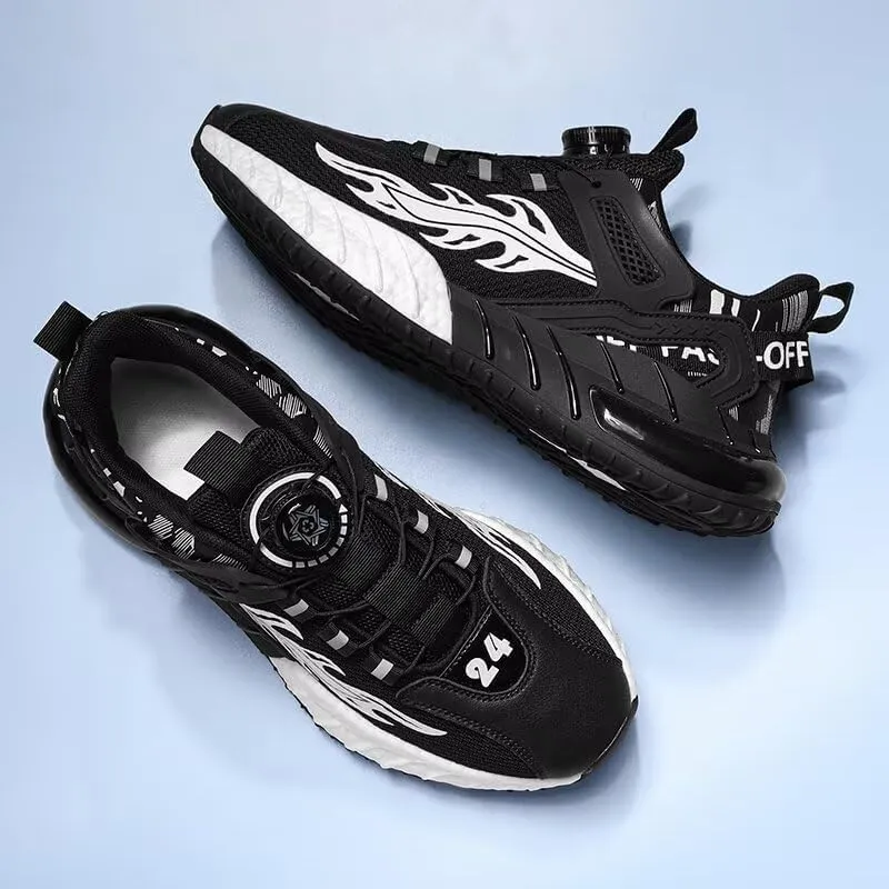 Men's Casual Walking Shoes Workout Rotating Automatic Buckle Shoes Laces Running Shoes for Men Sneakers