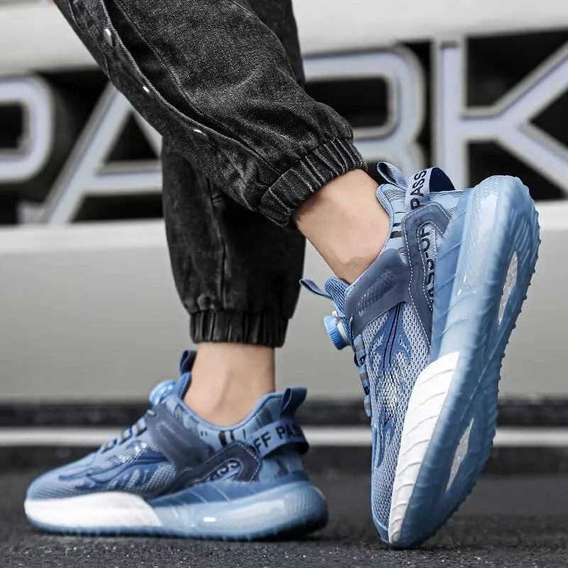 Men's Casual Walking Shoes Workout Rotating Automatic Buckle Shoes Laces Running Shoes for Men Sneakers
