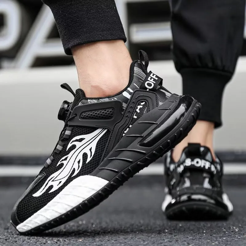 Men's Casual Walking Shoes Workout Rotating Automatic Buckle Shoes Laces Running Shoes for Men Sneakers
