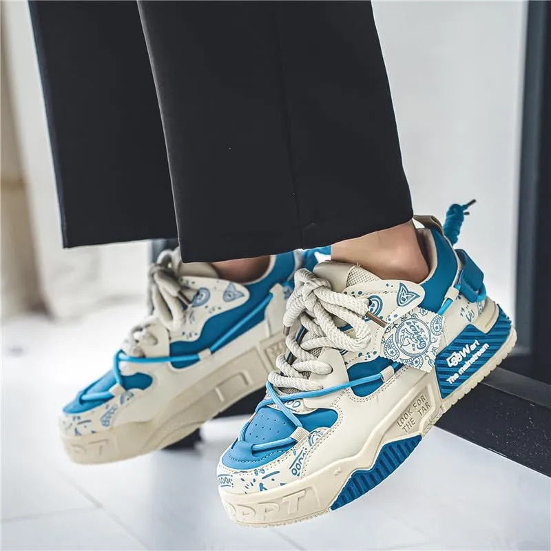 Men's Chunky Platform Sneakers Mens Casual Shoes Fashion Sneakers Breathable Comfort Walking Classic Lace-Up Low Top Casual Wear Shoes for Male