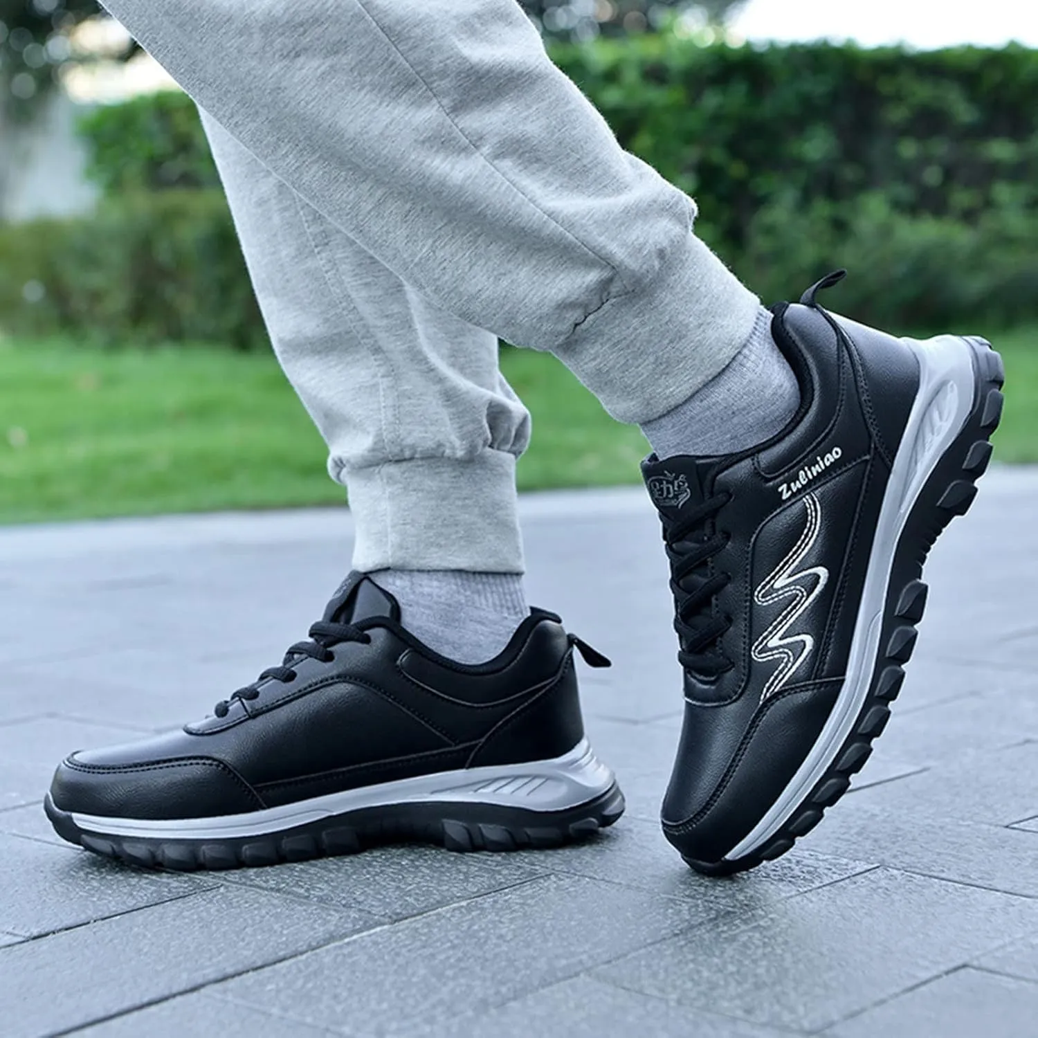 Men's Lace Up Memory Foam Sneakers Breathable Elastic Fly Woven Mesh Sneaker Non Slip Work Sport Shoes for Men