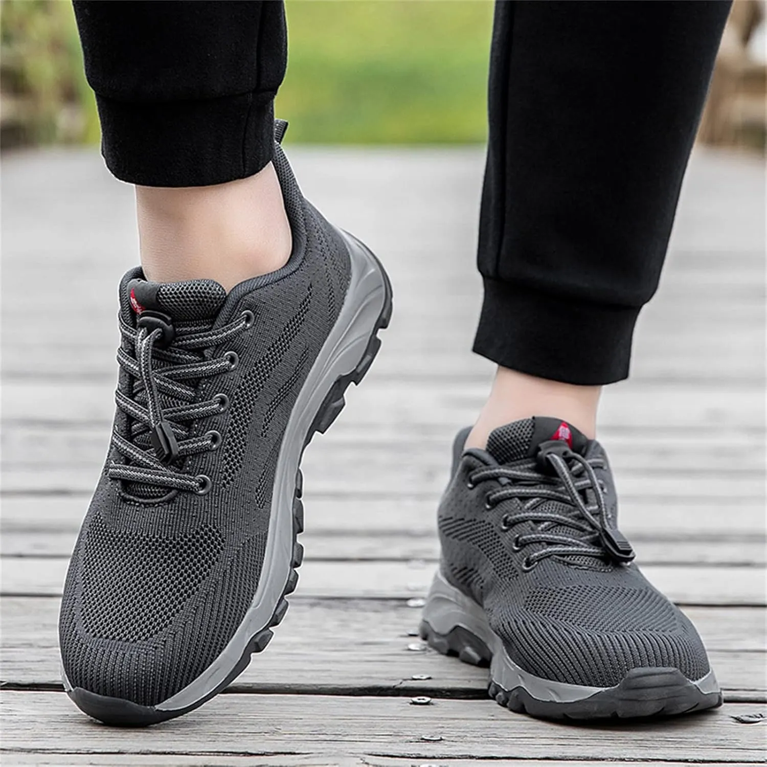 Men's Lightweight Cushion Sneakers Breathable Elastic Fly Woven Mesh Sneaker Non Slip Work Sport Shoes for Men