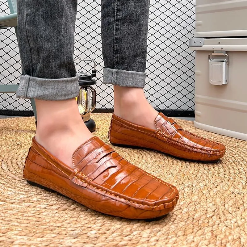 Men's Loafers Round Toe Plaid Vegan Leather Penny Driving Loafers Flat Heel Slip Resistant Anti-Slip Fashion Party Slip-on