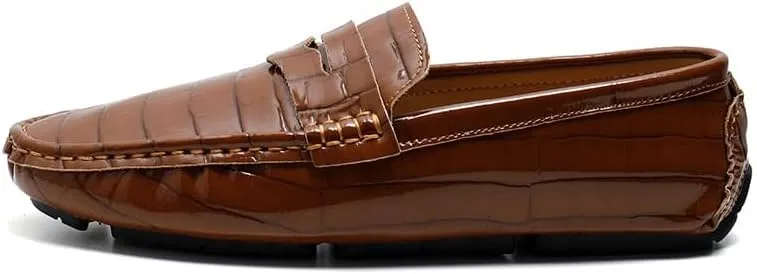 Men's Loafers Round Toe Plaid Vegan Leather Penny Driving Loafers Flat Heel Slip Resistant Anti-Slip Fashion Party Slip-on