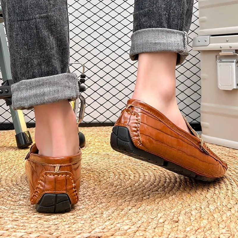 Men's Loafers Round Toe Plaid Vegan Leather Penny Driving Loafers Flat Heel Slip Resistant Anti-Slip Fashion Party Slip-on