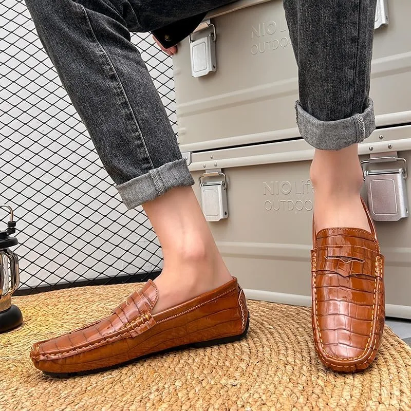 Men's Loafers Round Toe Plaid Vegan Leather Penny Driving Loafers Flat Heel Slip Resistant Anti-Slip Fashion Party Slip-on