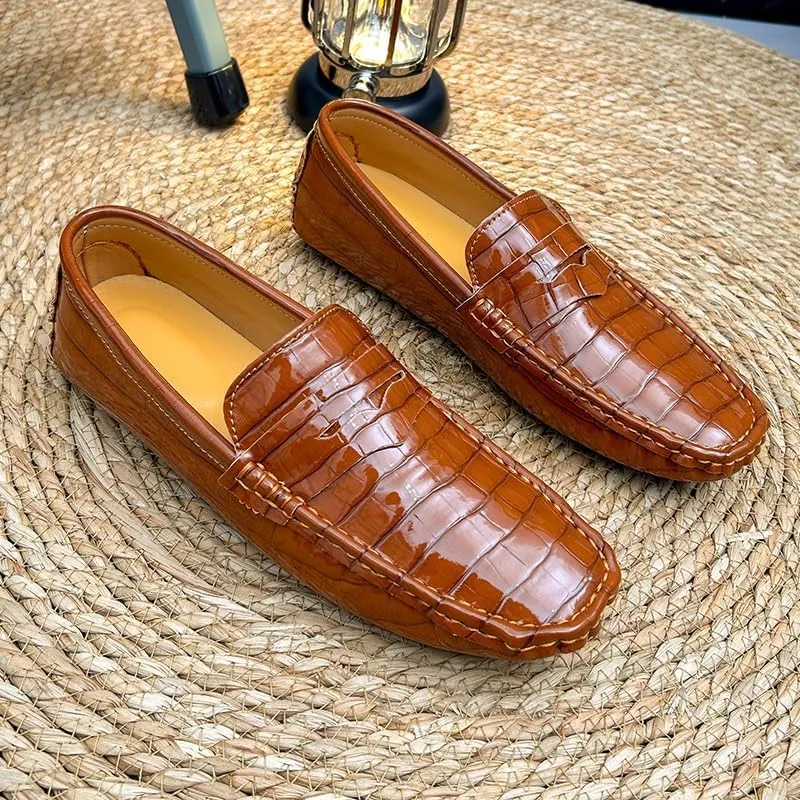 Men's Loafers Round Toe Plaid Vegan Leather Penny Driving Loafers Flat Heel Slip Resistant Anti-Slip Fashion Party Slip-on