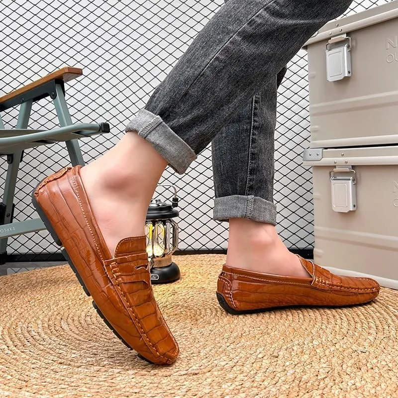Men's Loafers Round Toe Plaid Vegan Leather Penny Driving Loafers Flat Heel Slip Resistant Anti-Slip Fashion Party Slip-on