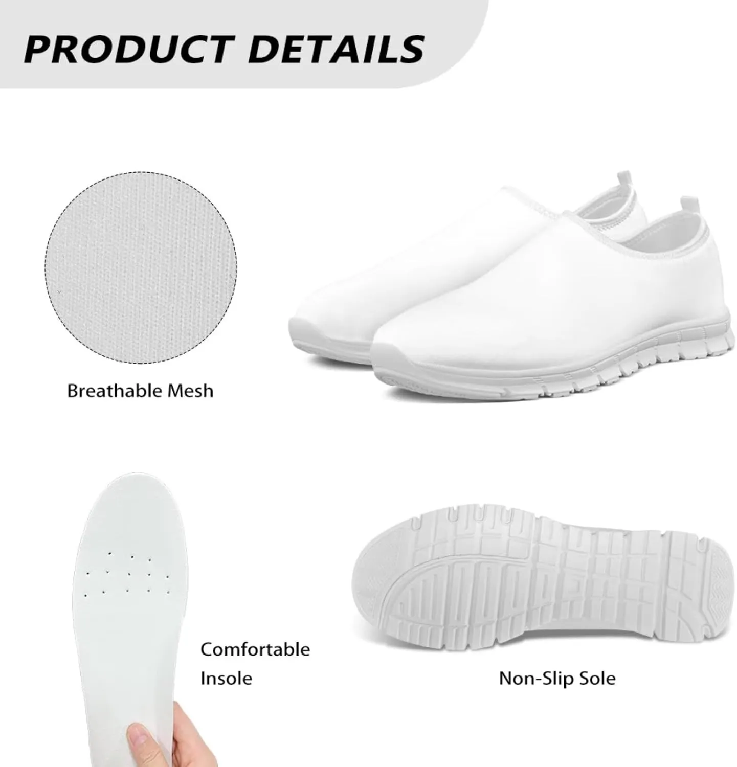 Mens Slip On Walking Shoes Casual Lightweight Outdoor Running Sneakers Elastic Non Slip Workout Fitness Loafers Size 5-14 White Sole