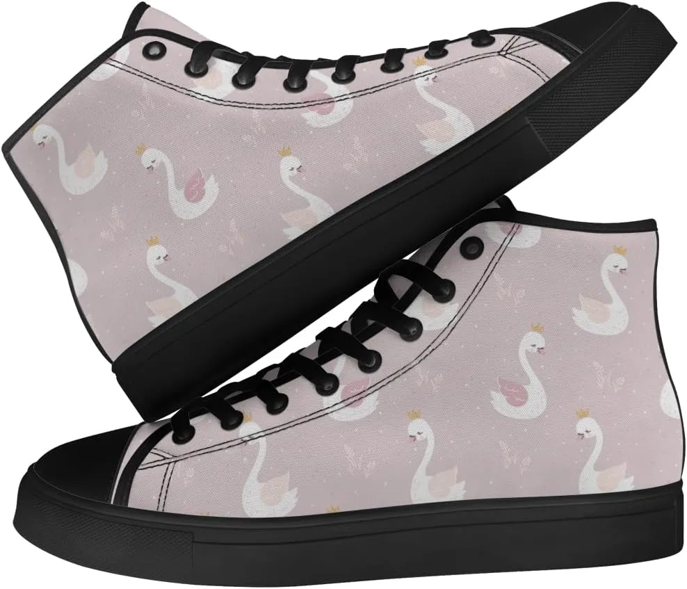Mens Womens Swan Shoes High Top Canvas Sneakers Lace Up Casual Walking Shoes