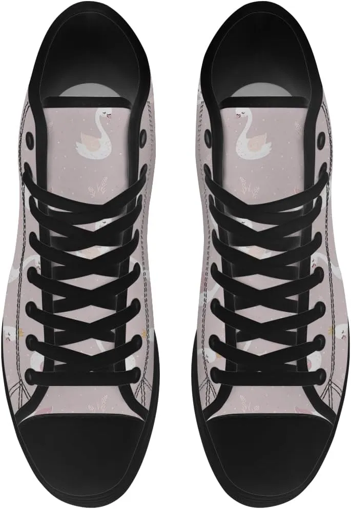Mens Womens Swan Shoes High Top Canvas Sneakers Lace Up Casual Walking Shoes