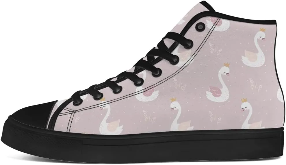 Mens Womens Swan Shoes High Top Canvas Sneakers Lace Up Casual Walking Shoes