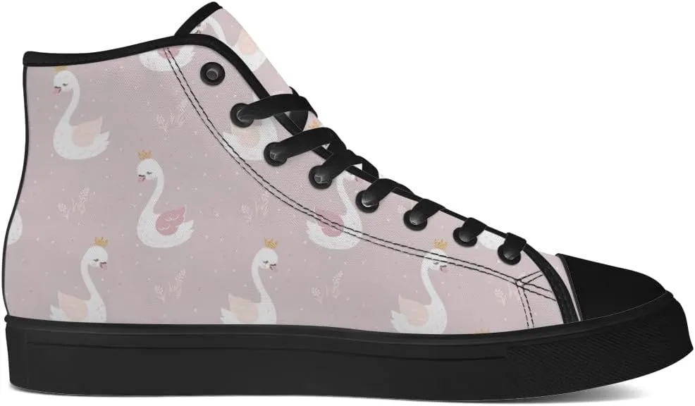 Mens Womens Swan Shoes High Top Canvas Sneakers Lace Up Casual Walking Shoes