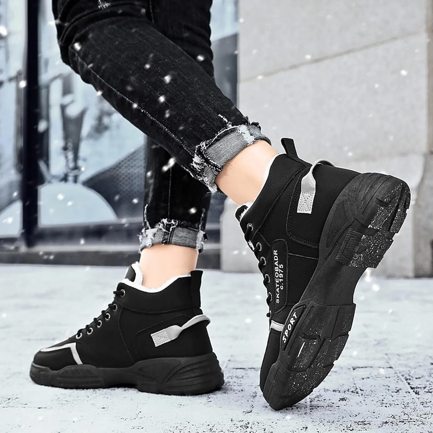 Men's Work Boots Waterproof Hiking Sneakers Fur Lined Ankle Boot Women Safety Shoes Non-Slip Slip On Platform Shoes Lightweight Comfortable Hike Grounded Footwear