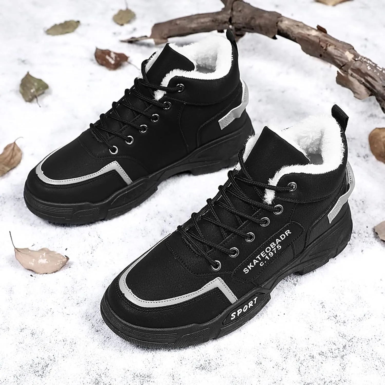 Men's Work Boots Waterproof Hiking Sneakers Fur Lined Ankle Boot Women Safety Shoes Non-Slip Slip On Platform Shoes Lightweight Comfortable Hike Grounded Footwear