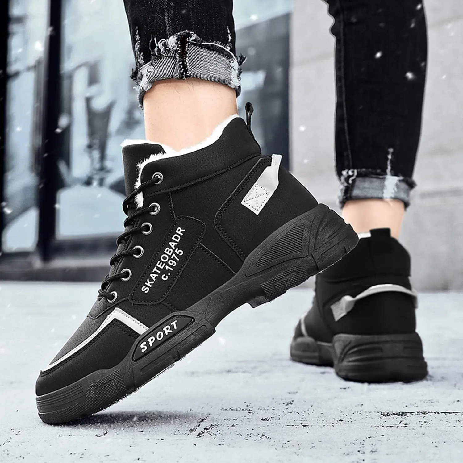 Men's Work Boots Waterproof Hiking Sneakers Fur Lined Ankle Boot Women Safety Shoes Non-Slip Slip On Platform Shoes Lightweight Comfortable Hike Grounded Footwear