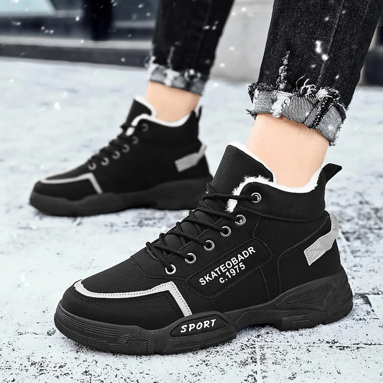 Men's Work Boots Waterproof Hiking Sneakers Fur Lined Ankle Boot Women Safety Shoes Non-Slip Slip On Platform Shoes Lightweight Comfortable Hike Grounded Footwear