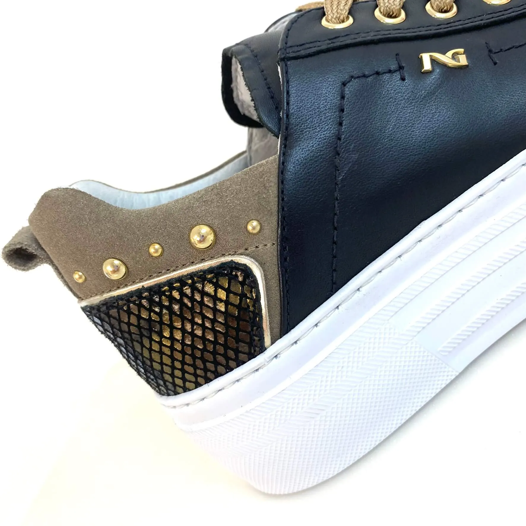 NeroGiardini Black Leather Studded Sneakers