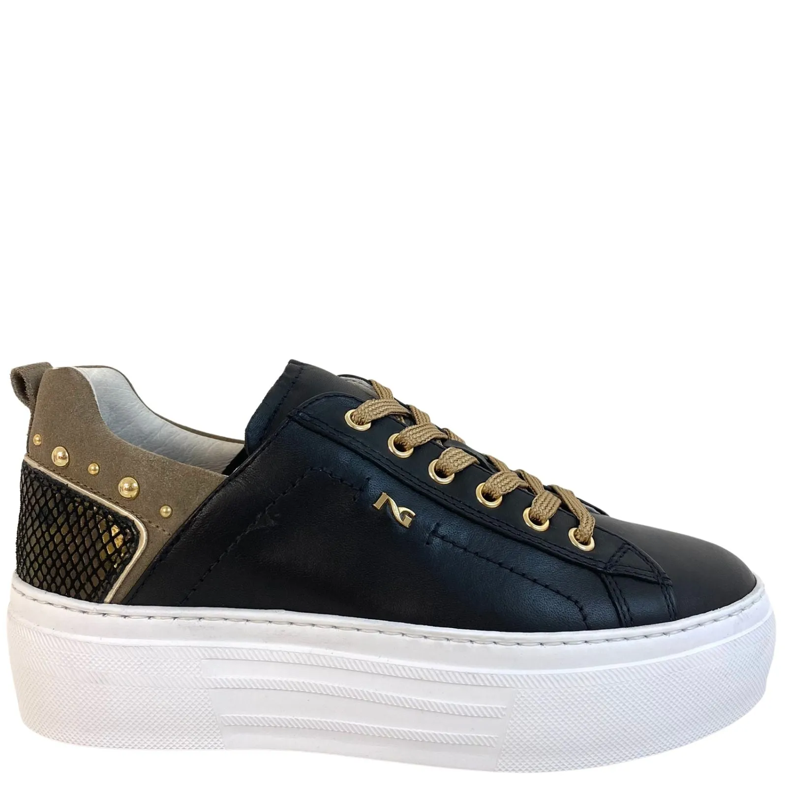 NeroGiardini Black Leather Studded Sneakers