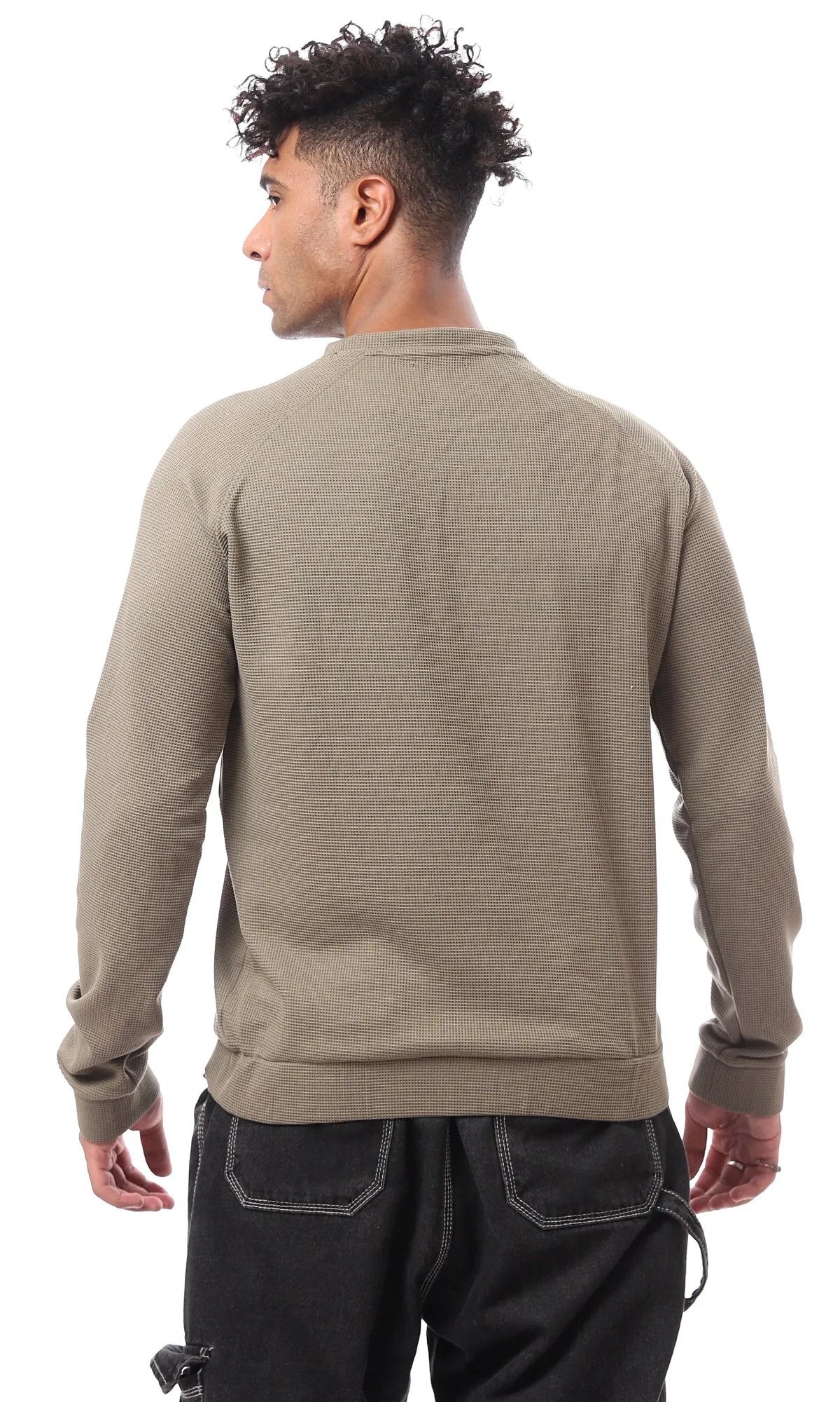 O173872 Long Sleeves Dark Olive Patterned Sweatshirt