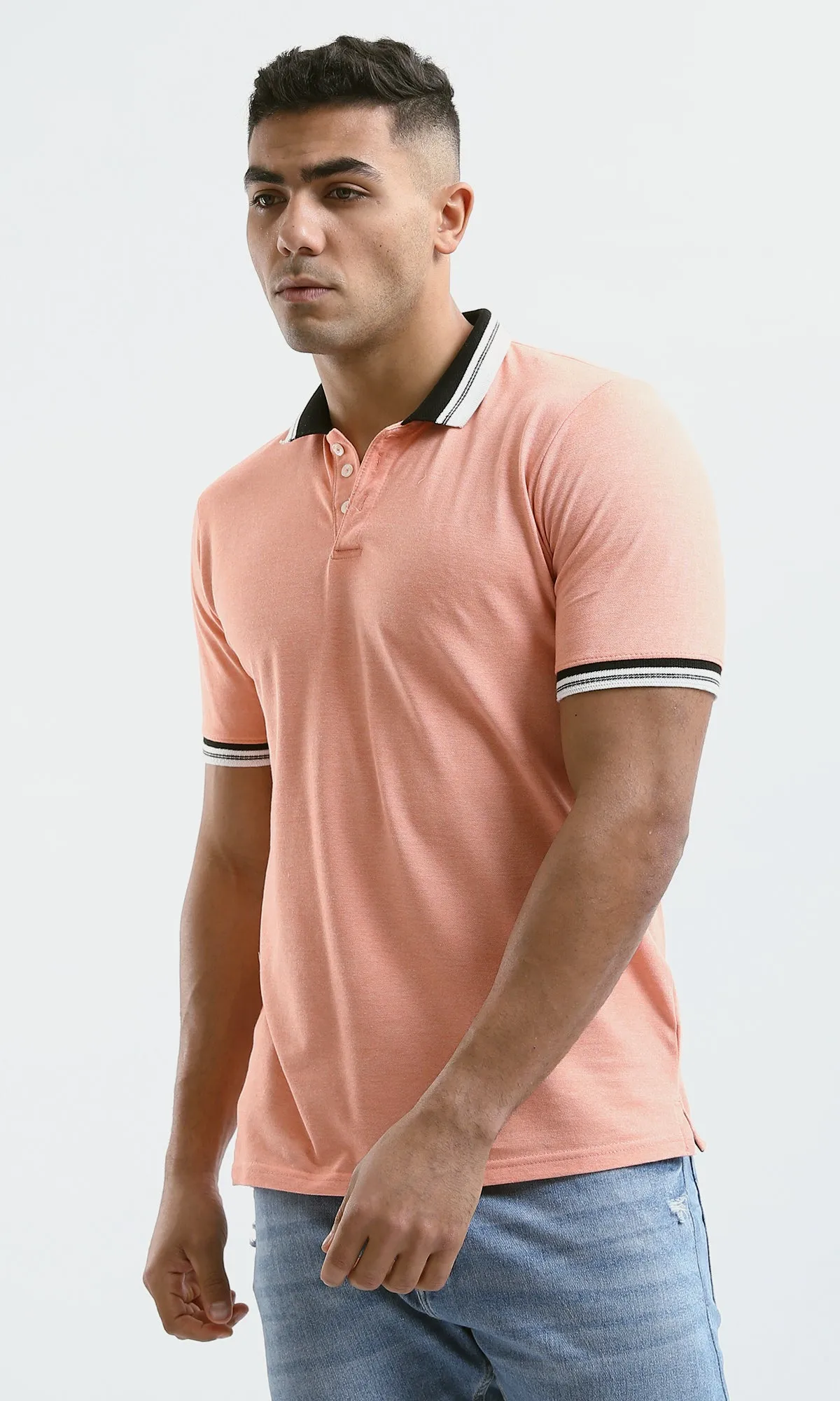 O189608 Heather Light Salmon Short Sleeves Polo Shirt