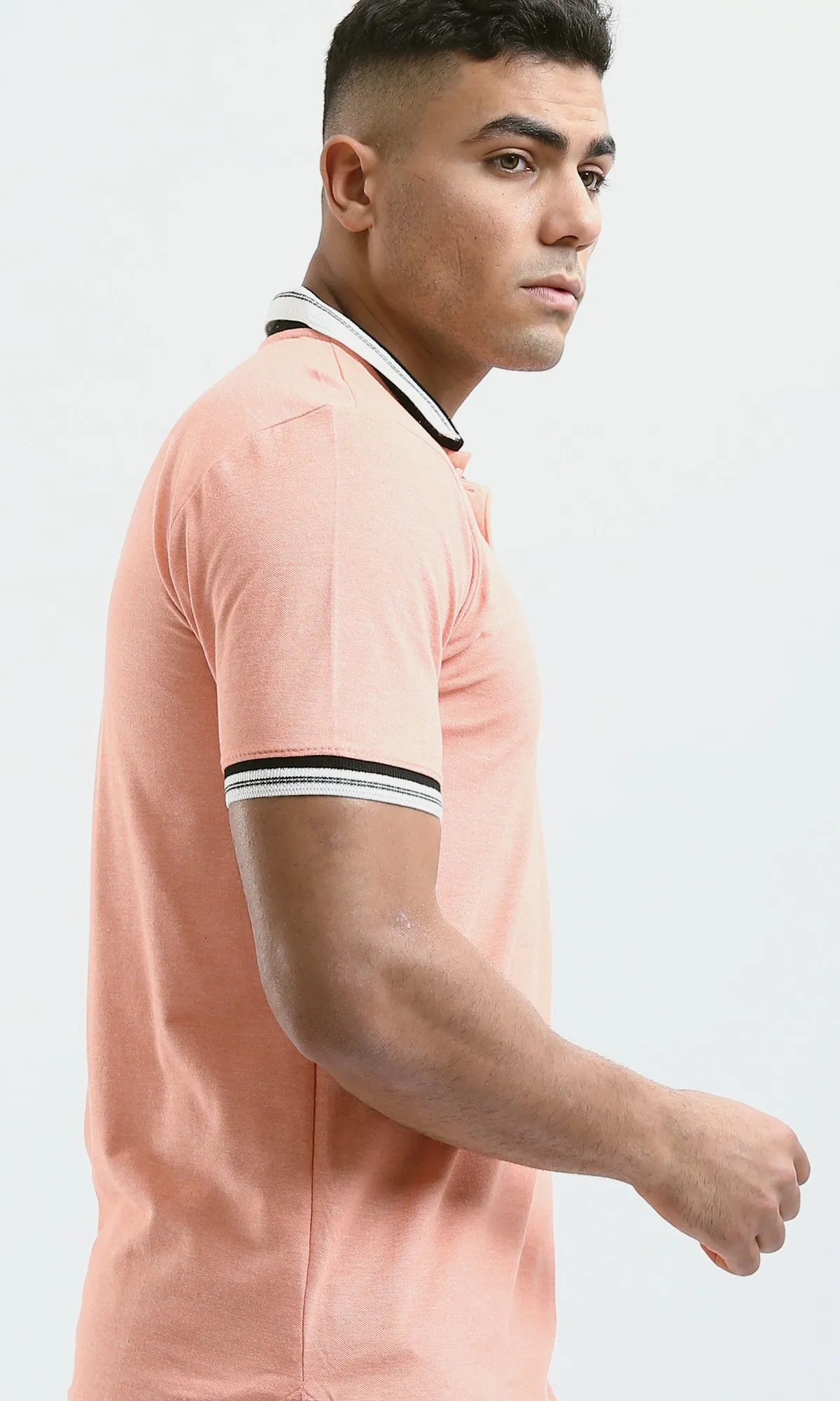 O189608 Heather Light Salmon Short Sleeves Polo Shirt