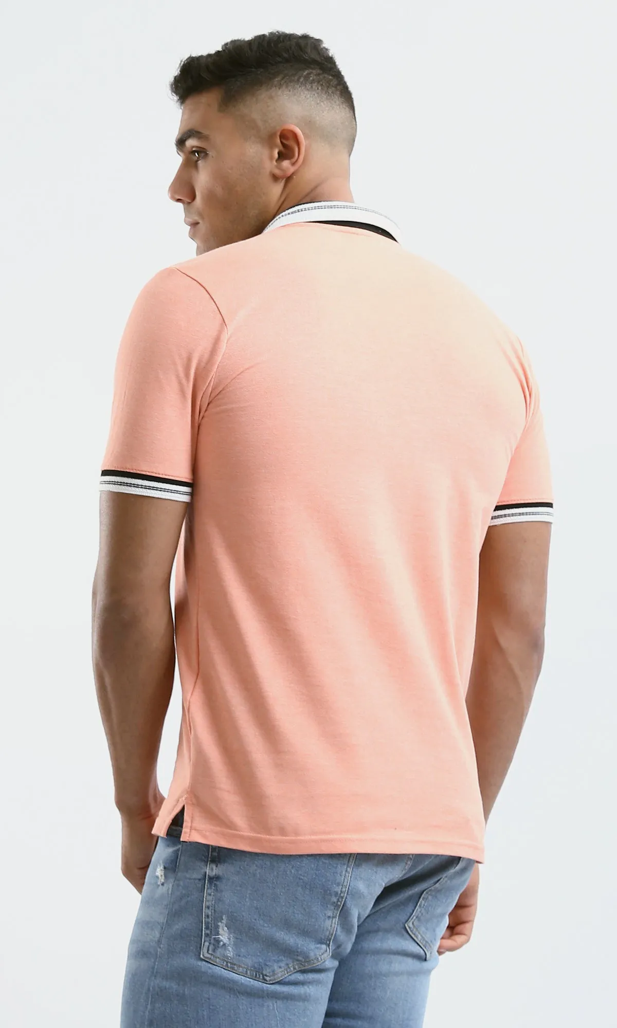 O189608 Heather Light Salmon Short Sleeves Polo Shirt