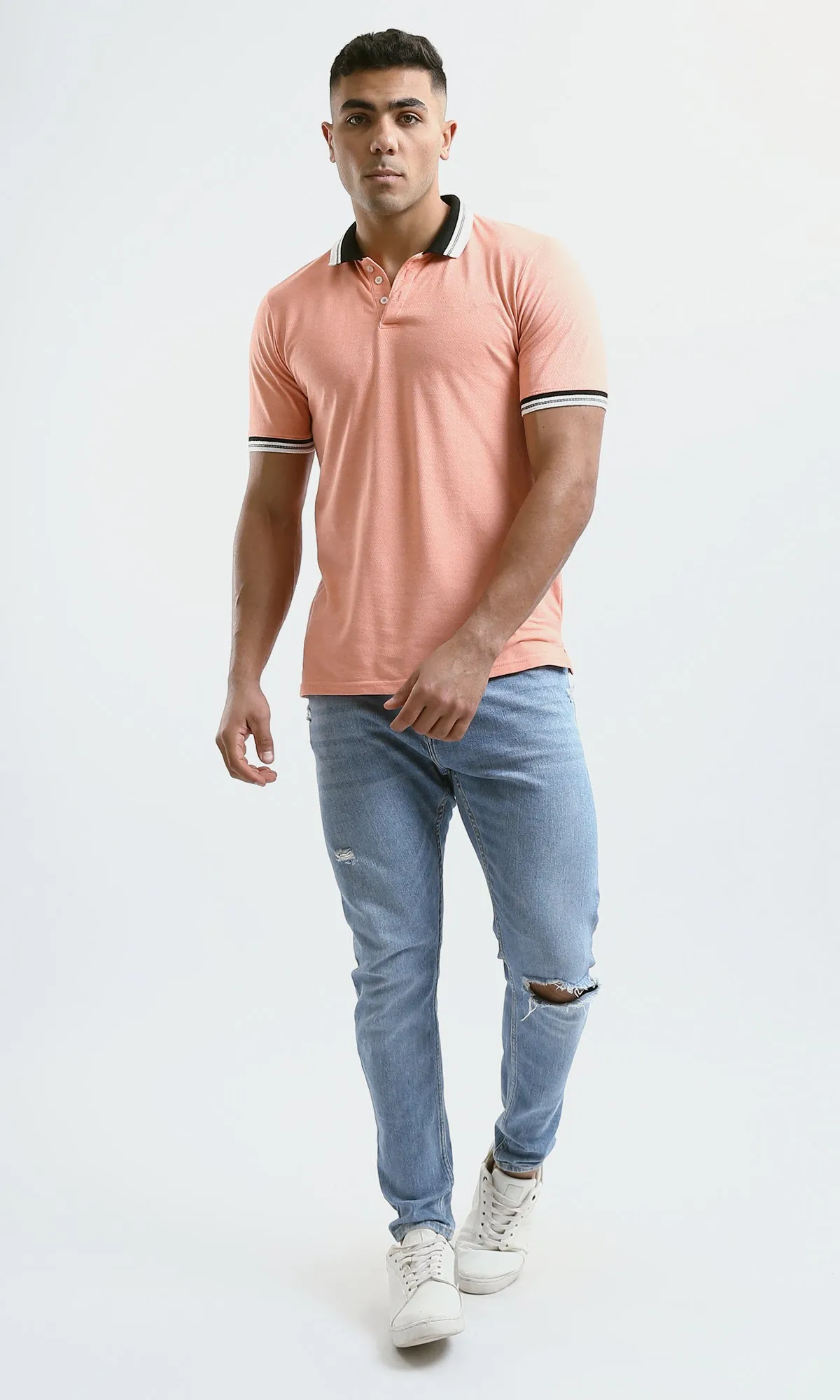 O189608 Heather Light Salmon Short Sleeves Polo Shirt