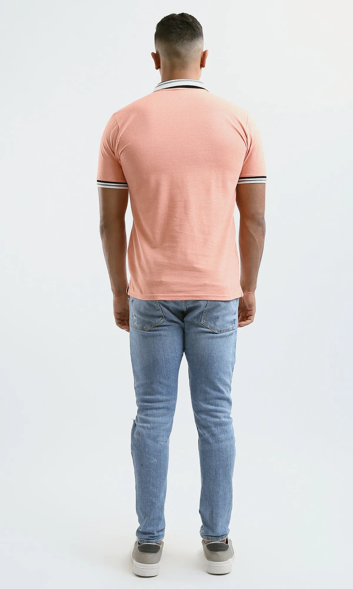 O189608 Heather Light Salmon Short Sleeves Polo Shirt