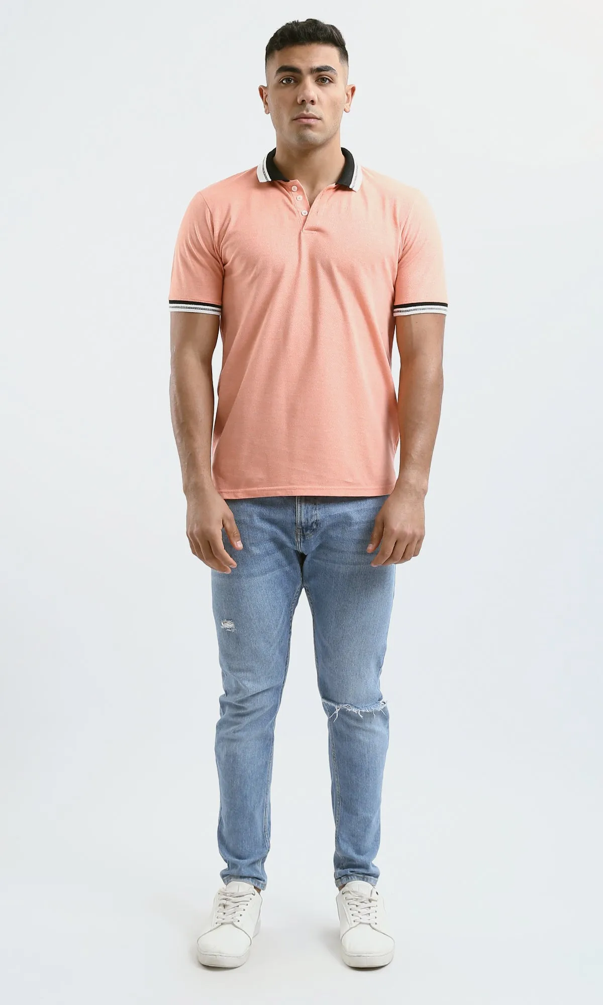 O189608 Heather Light Salmon Short Sleeves Polo Shirt
