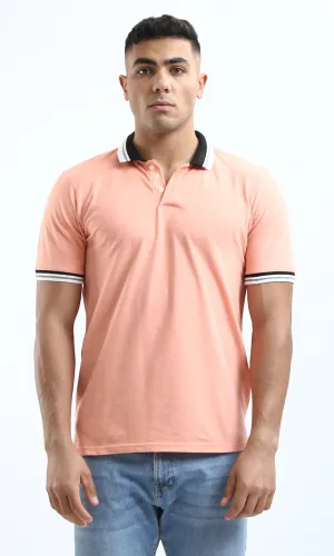 O189608 Heather Light Salmon Short Sleeves Polo Shirt