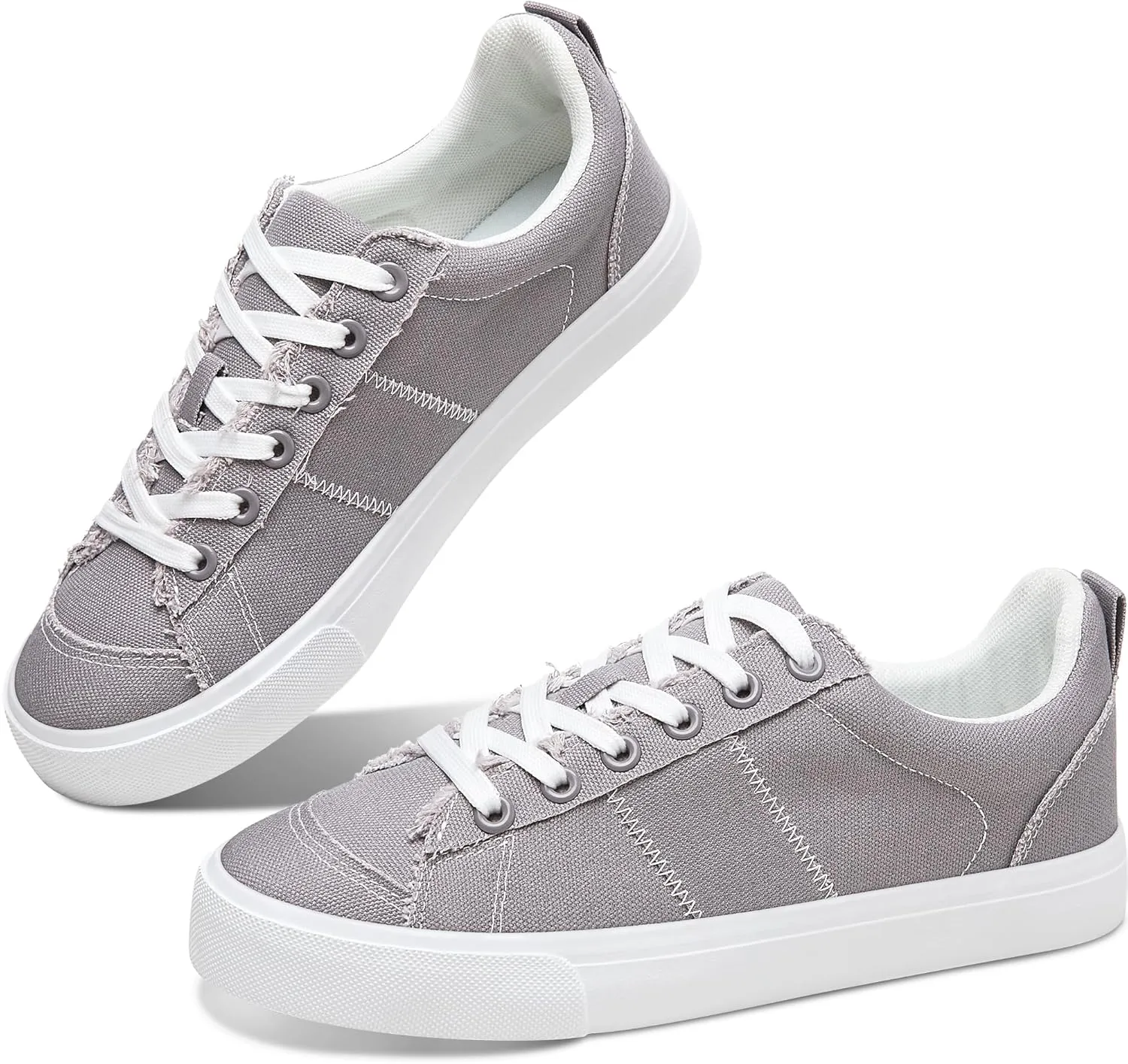 Obtaom Women's Canvas Sneakers Cute Lace up Fashion Sneaker Comfortable Skate Shoe for Lady Casual Tennis Flats
