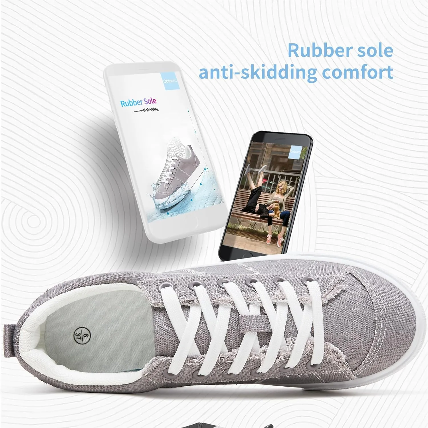 Obtaom Women's Canvas Sneakers Cute Lace up Fashion Sneaker Comfortable Skate Shoe for Lady Casual Tennis Flats