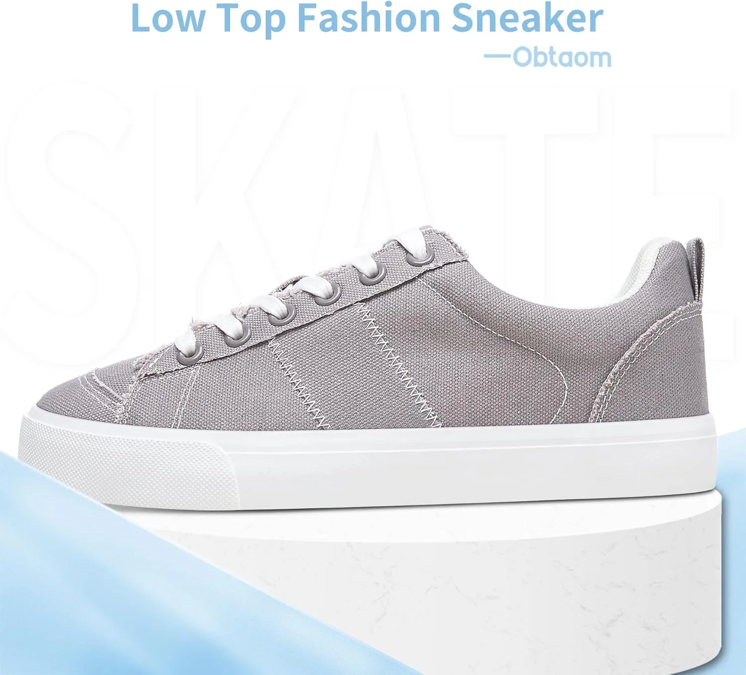 Obtaom Women's Canvas Sneakers Cute Lace up Fashion Sneaker Comfortable Skate Shoe for Lady Casual Tennis Flats